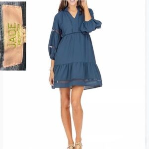 💙🌿 Feminine Jade Melody Tam Lace Trim Tiered Dress – Blue- Size XS 🌿
